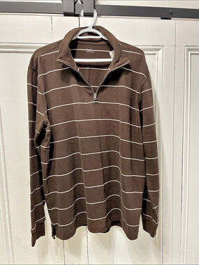 NWT Gap Men's Brown Striped Half-Zip Cotton Polo XL